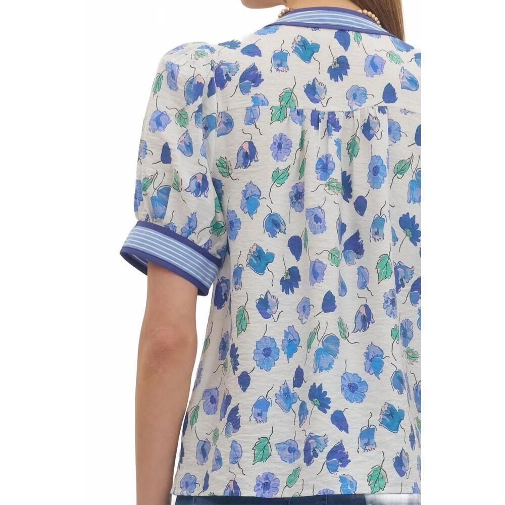 NEW ENTRO floral v neck blouse in blue - Picture 5 of 5